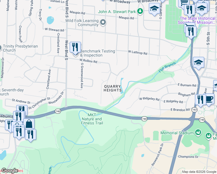 map of restaurants, bars, coffee shops, grocery stores, and more near 1016 South Glenwood Avenue in Columbia
