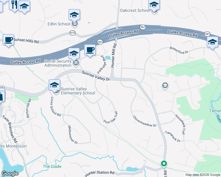 map of restaurants, bars, coffee shops, grocery stores, and more near 1803 Pepperidge Lane in Reston