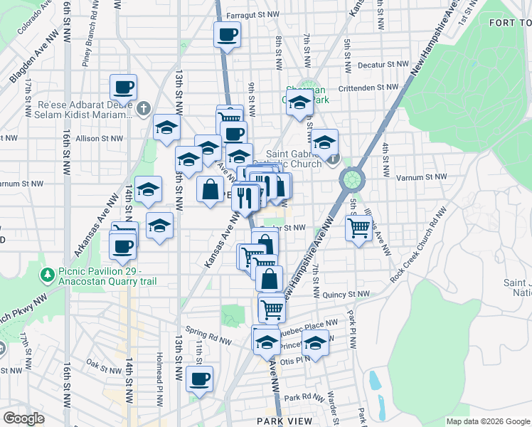map of restaurants, bars, coffee shops, grocery stores, and more near 101 Independence Avenue Southeast in Washington