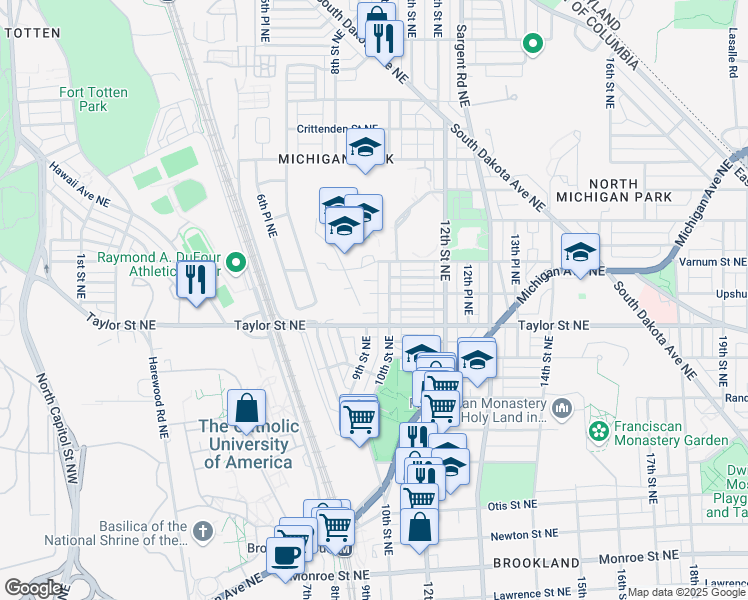 map of restaurants, bars, coffee shops, grocery stores, and more near 923 Upshur Street Northeast in Washington