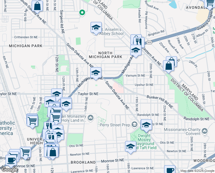 map of restaurants, bars, coffee shops, grocery stores, and more near 101 Independence Avenue Southeast in Washington