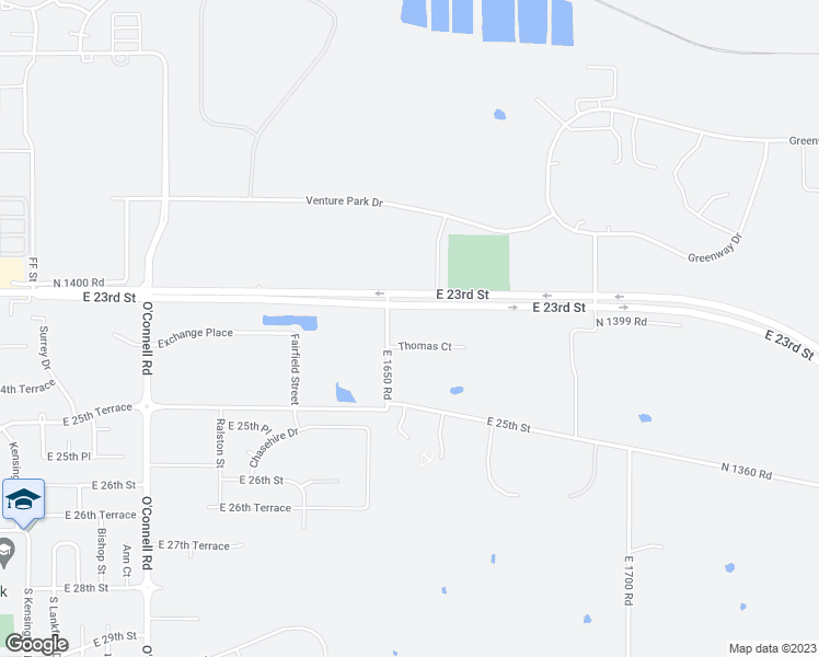 map of restaurants, bars, coffee shops, grocery stores, and more near 3600 Thomas Court in Lawrence