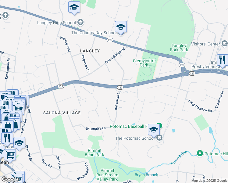map of restaurants, bars, coffee shops, grocery stores, and more near 1200 Ballantrae Lane in McLean