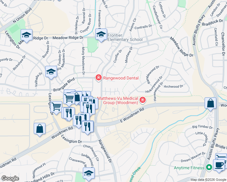 map of restaurants, bars, coffee shops, grocery stores, and more near 3915 Smoke Tree Drive in Colorado Springs