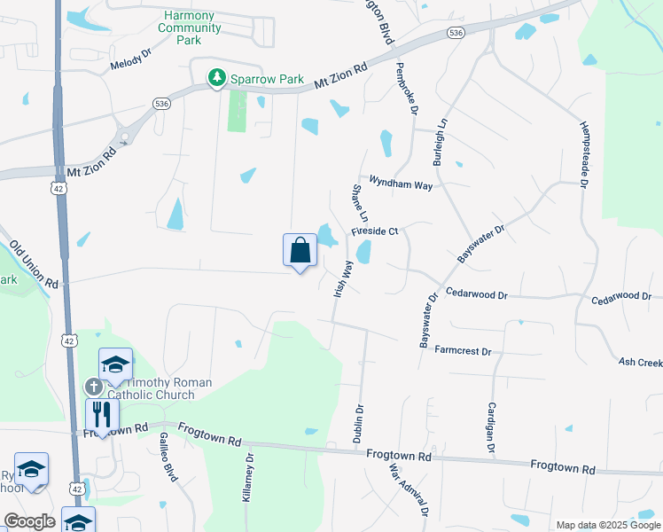 map of restaurants, bars, coffee shops, grocery stores, and more near 1440 R J Lane in Union