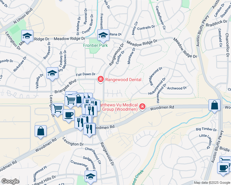 map of restaurants, bars, coffee shops, grocery stores, and more near 3915 Smoke Tree Drive in Colorado Springs