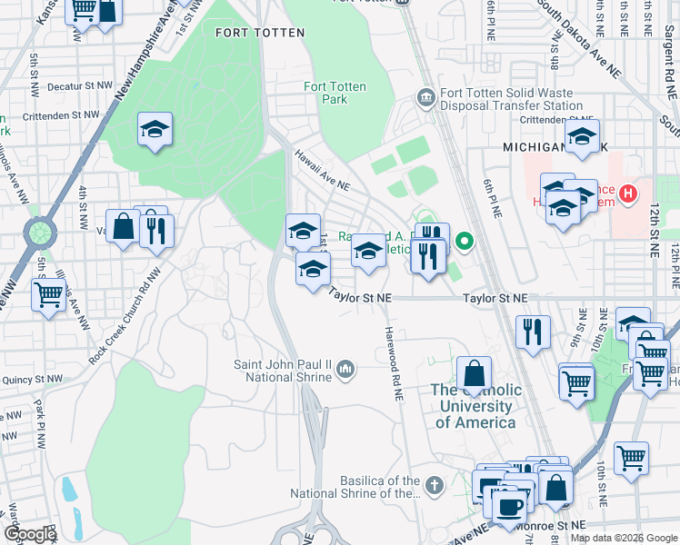 map of restaurants, bars, coffee shops, grocery stores, and more near 101 Independence Avenue Southeast in Washington