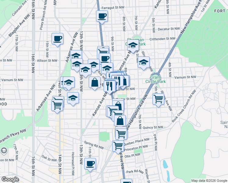 map of restaurants, bars, coffee shops, grocery stores, and more near 101 Independence Avenue Southeast in Washington