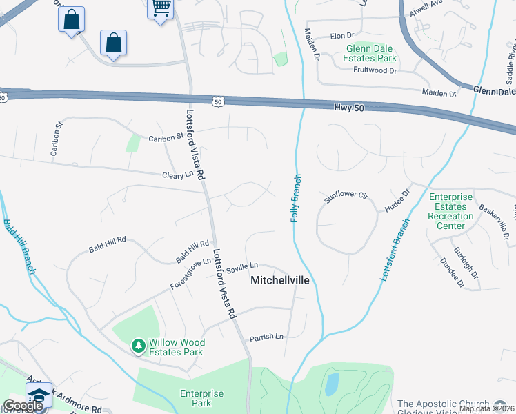 map of restaurants, bars, coffee shops, grocery stores, and more near 3811 Alta Vista Drive in Bowie