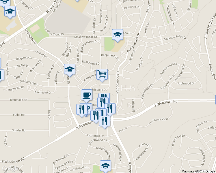 map of restaurants, bars, coffee shops, grocery stores, and more near 3691 Brisbane Drive in Colorado Springs