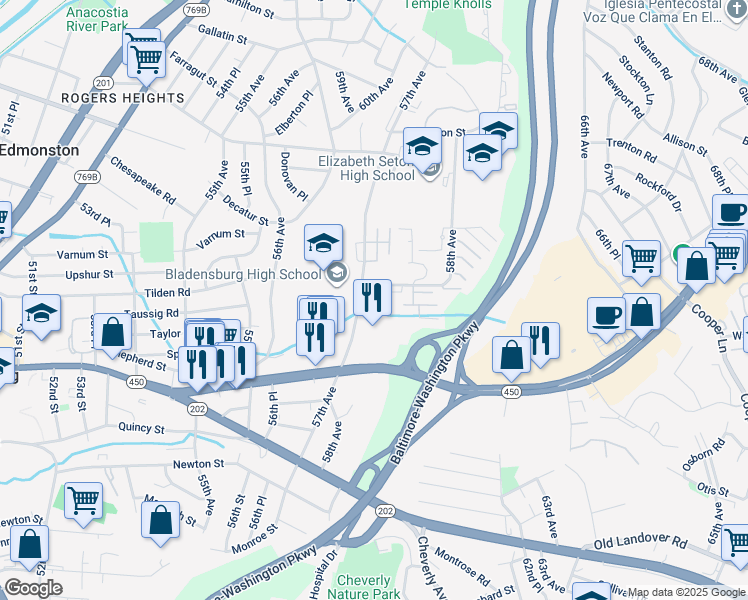 map of restaurants, bars, coffee shops, grocery stores, and more near 101 Independence Avenue Southeast in Washington
