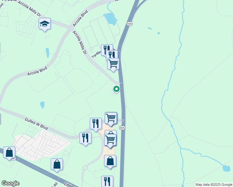 map of restaurants, bars, coffee shops, grocery stores, and more near 25285 Arcola Mills Drive in Sterling