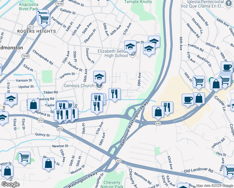 map of restaurants, bars, coffee shops, grocery stores, and more near 101 Independence Avenue Southeast in Washington