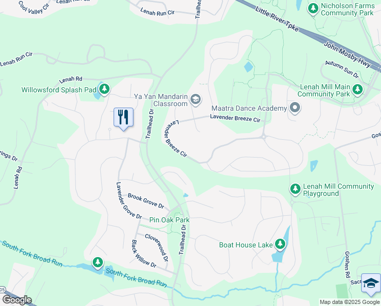 map of restaurants, bars, coffee shops, grocery stores, and more near 41424 Lavender Breeze Circle in Aldie