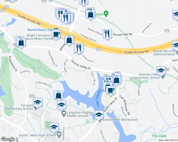 map of restaurants, bars, coffee shops, grocery stores, and more near 1907 Winterport Cluster in Reston