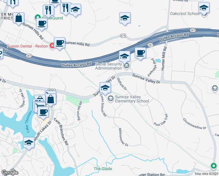 map of restaurants, bars, coffee shops, grocery stores, and more near 10809 Winter Corn Lane in Reston
