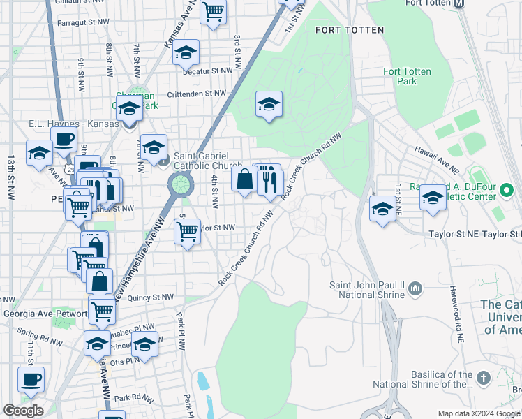 map of restaurants, bars, coffee shops, grocery stores, and more near 210 Upshur Street Northwest in Washington