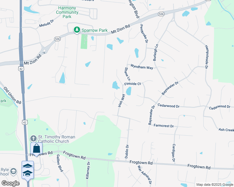 map of restaurants, bars, coffee shops, grocery stores, and more near 1440 R J Lane in Union