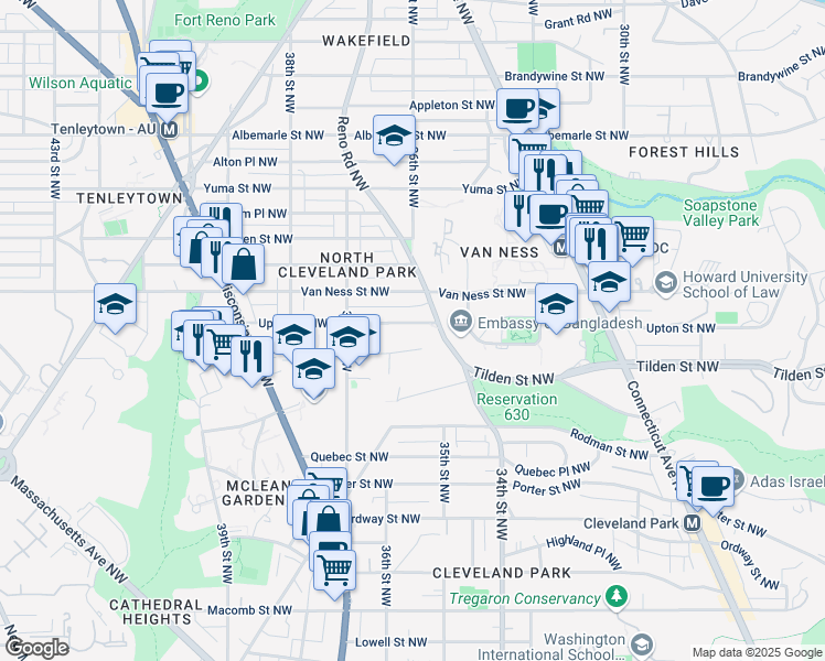 map of restaurants, bars, coffee shops, grocery stores, and more near 101 Independence Avenue Southeast in Washington