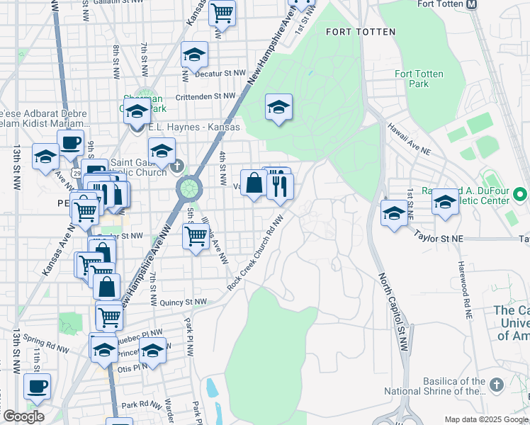 map of restaurants, bars, coffee shops, grocery stores, and more near 220 Upshur Street Northwest in Washington