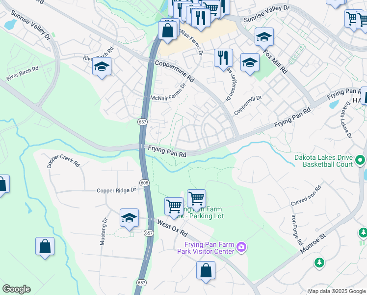 map of restaurants, bars, coffee shops, grocery stores, and more near 2672 Logan Wood Drive in Herndon