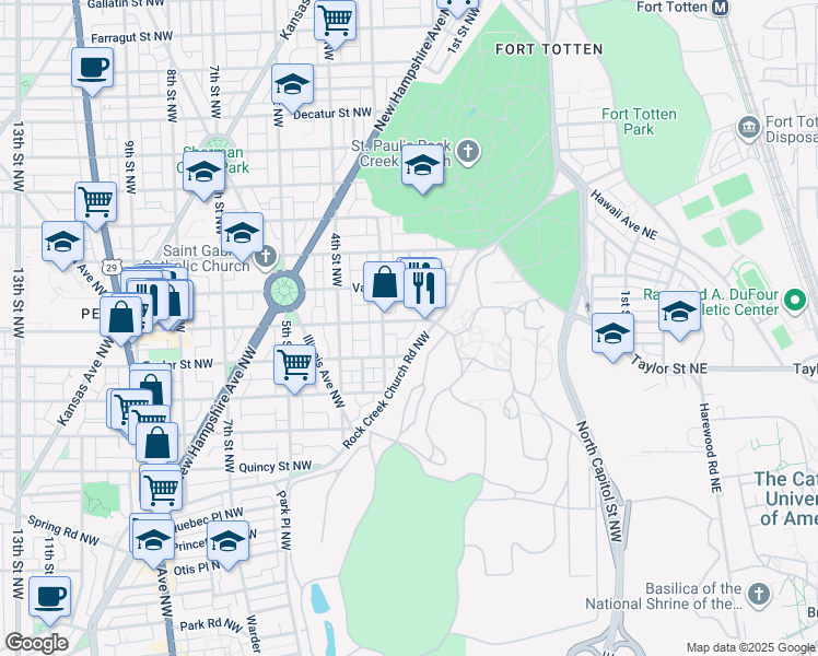 map of restaurants, bars, coffee shops, grocery stores, and more near 210 Upshur Street Northwest in Washington