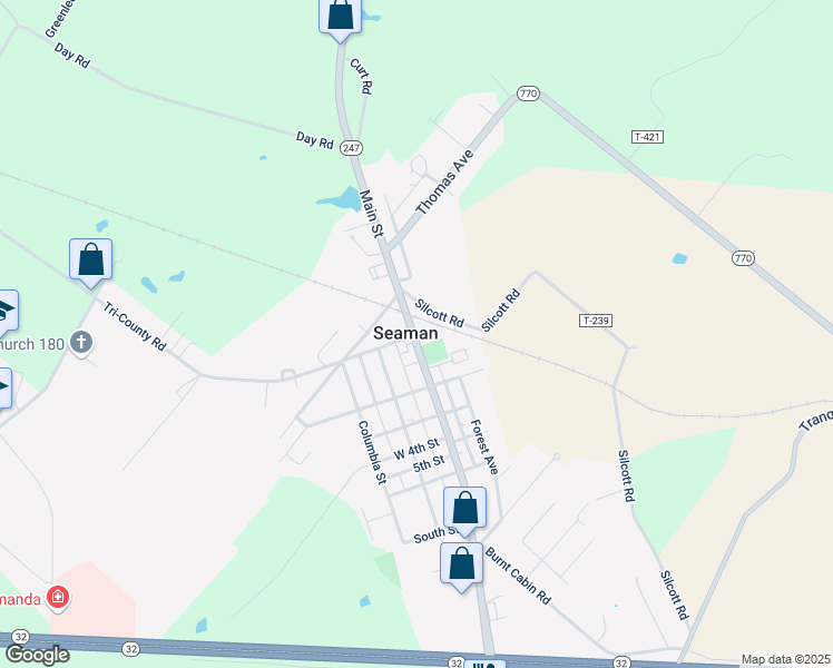 map of restaurants, bars, coffee shops, grocery stores, and more near in Seaman