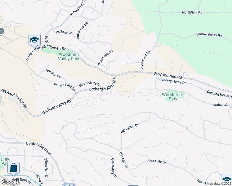 map of restaurants, bars, coffee shops, grocery stores, and more near 7683 Solitude Lane in Colorado Springs