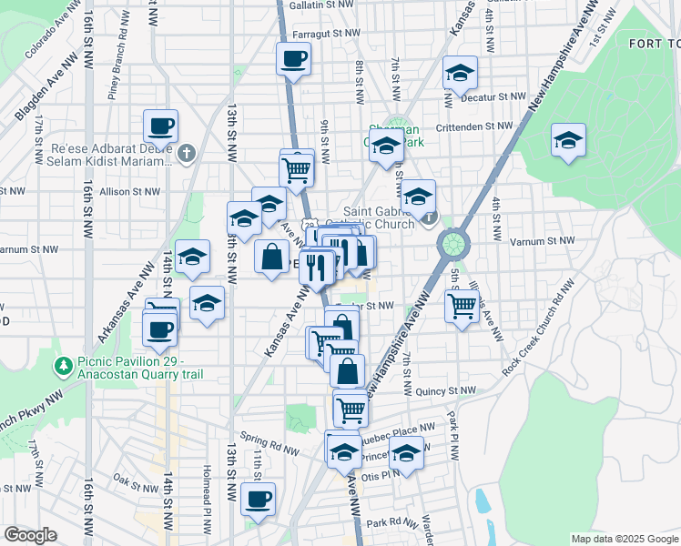 map of restaurants, bars, coffee shops, grocery stores, and more near 101 Independence Avenue Southeast in Washington
