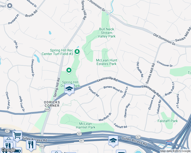 map of restaurants, bars, coffee shops, grocery stores, and more near 1212 Winter Hunt Road in McLean