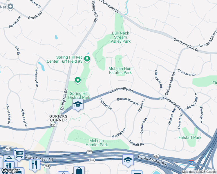map of restaurants, bars, coffee shops, grocery stores, and more near 1212 Winter Hunt Road in McLean
