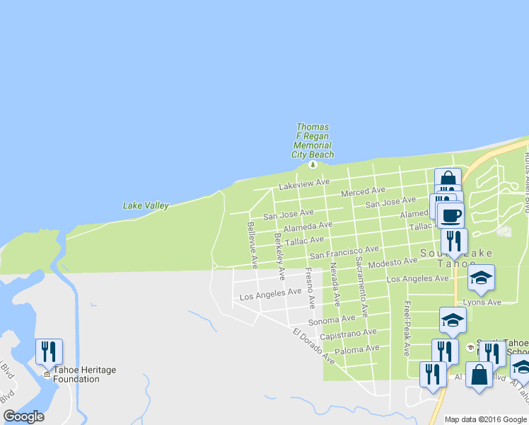 map of restaurants, bars, coffee shops, grocery stores, and more near 716 San Jose Avenue in South Lake Tahoe