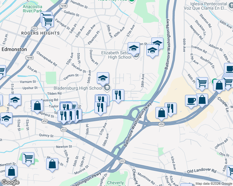 map of restaurants, bars, coffee shops, grocery stores, and more near 101 Independence Avenue Southeast in Washington