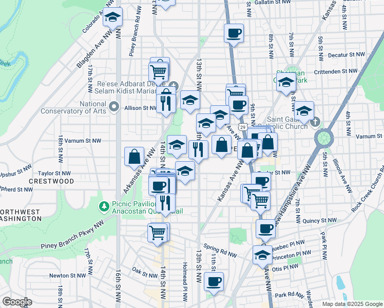 map of restaurants, bars, coffee shops, grocery stores, and more near 101 Independence Avenue Southeast in Washington