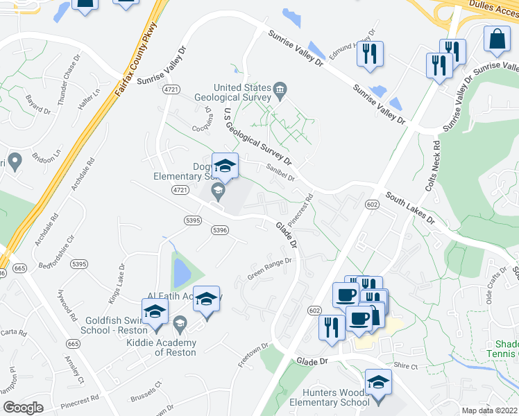 map of restaurants, bars, coffee shops, grocery stores, and more near 12258 Laurel Glade Court in Reston