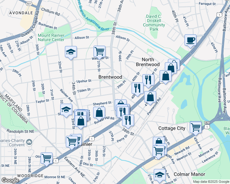 map of restaurants, bars, coffee shops, grocery stores, and more near 101 Independence Avenue Southeast in Washington