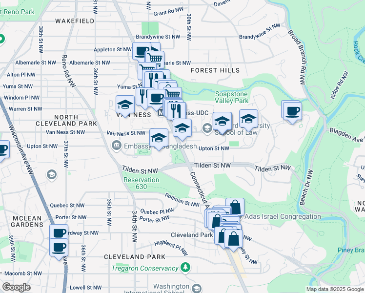 map of restaurants, bars, coffee shops, grocery stores, and more near 101 Independence Avenue Southeast in Washington