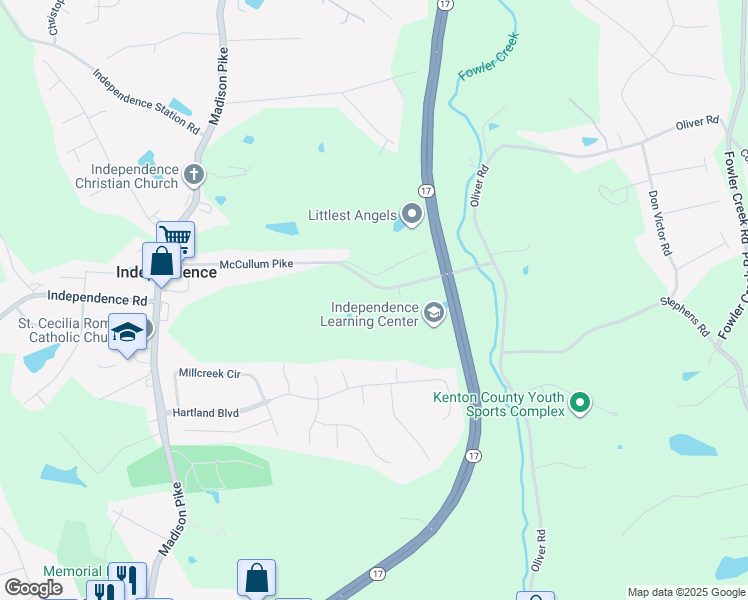 map of restaurants, bars, coffee shops, grocery stores, and more near 133C McCullum Road in Independence