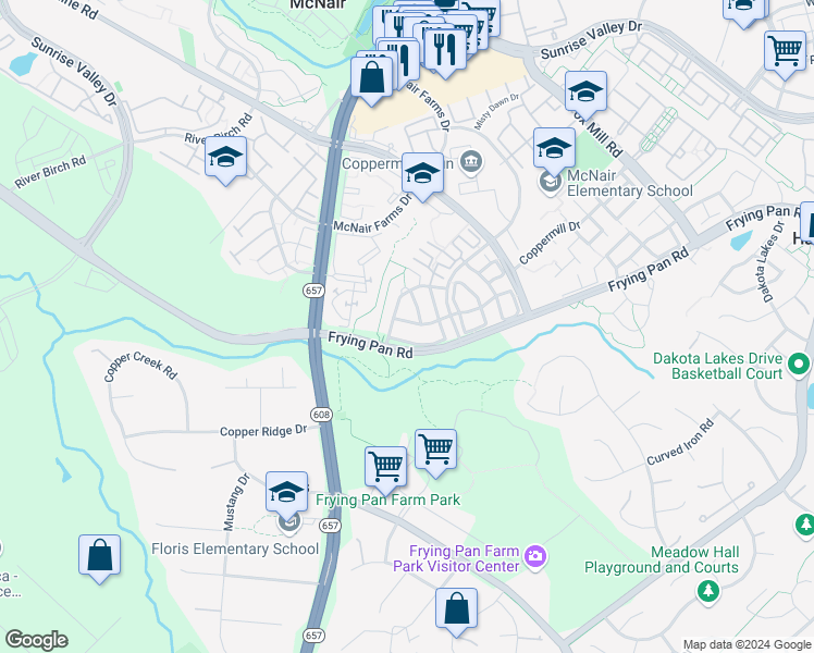map of restaurants, bars, coffee shops, grocery stores, and more near 13399 Sir Ramsay Way in Herndon