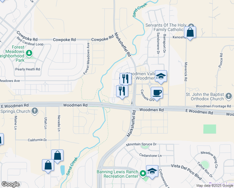 map of restaurants, bars, coffee shops, grocery stores, and more near 7540 Johnsontown Heights in Colorado Springs