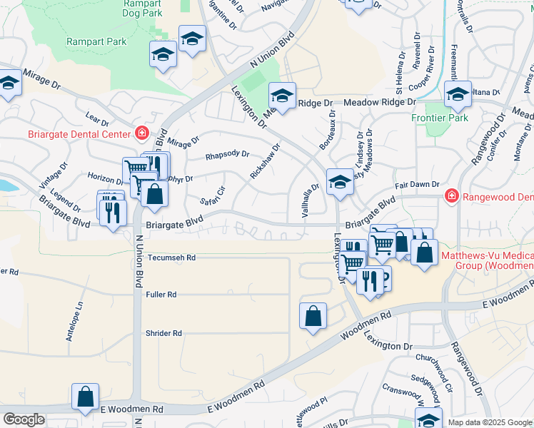 map of restaurants, bars, coffee shops, grocery stores, and more near 3145 Zephyr Drive in Colorado Springs