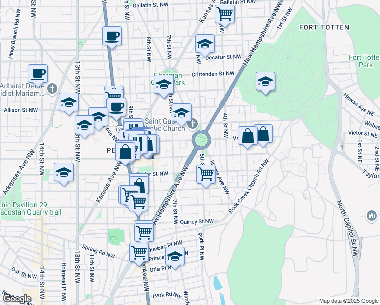 map of restaurants, bars, coffee shops, grocery stores, and more near 4204 New Hampshire Avenue Northwest in Washington