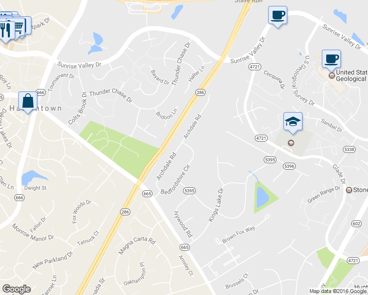 map of restaurants, bars, coffee shops, grocery stores, and more near 2322 Bedfordshire Circle in Reston