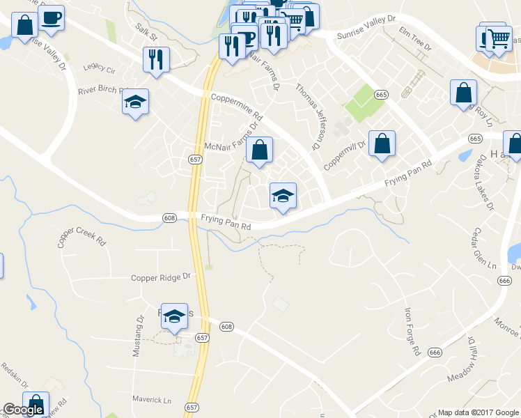 map of restaurants, bars, coffee shops, grocery stores, and more near 2699 Tarleton Corner Drive in Herndon