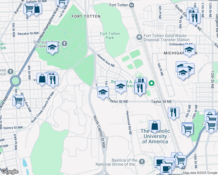 map of restaurants, bars, coffee shops, grocery stores, and more near 101 Independence Avenue Southeast in Washington