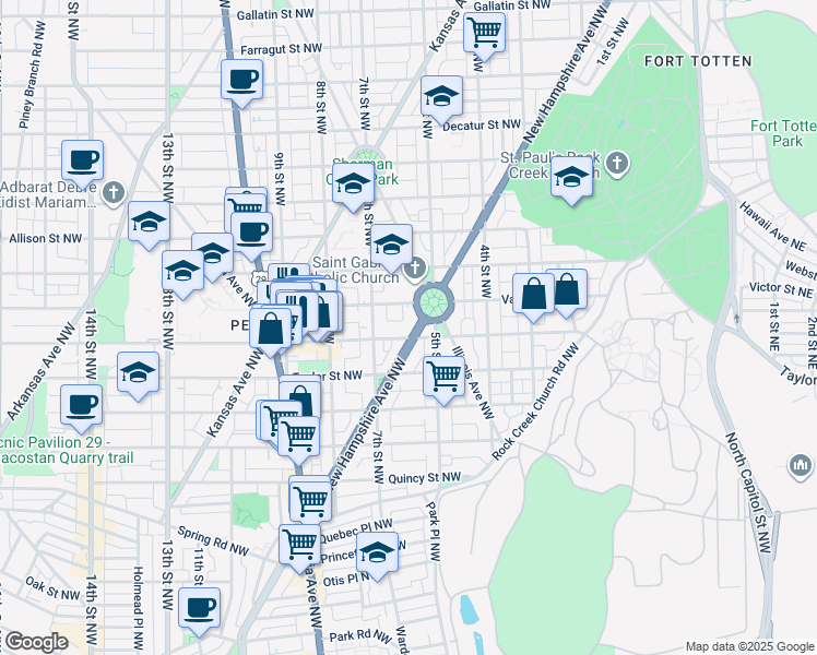 map of restaurants, bars, coffee shops, grocery stores, and more near 4206 New Hampshire Avenue Northwest in Washington