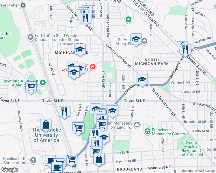 map of restaurants, bars, coffee shops, grocery stores, and more near 101 Independence Avenue Southeast in Washington