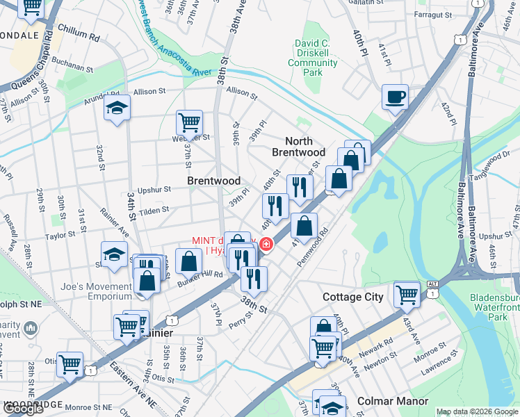 map of restaurants, bars, coffee shops, grocery stores, and more near 101 Independence Avenue Southeast in Washington