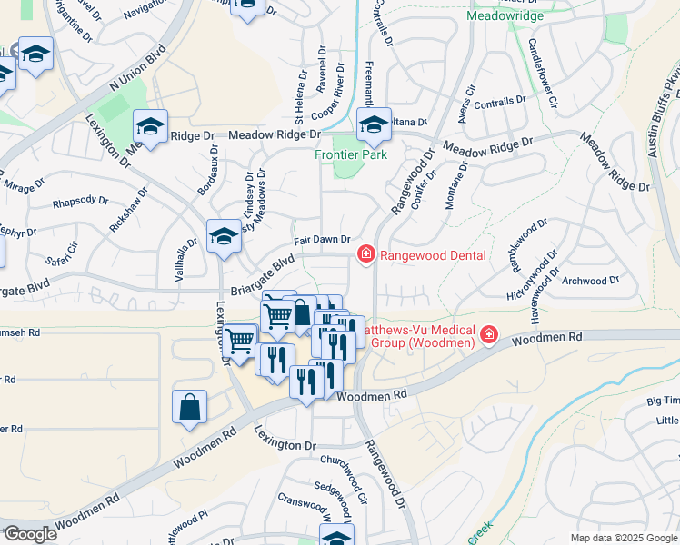 map of restaurants, bars, coffee shops, grocery stores, and more near 3763 Briargate Boulevard in Colorado Springs