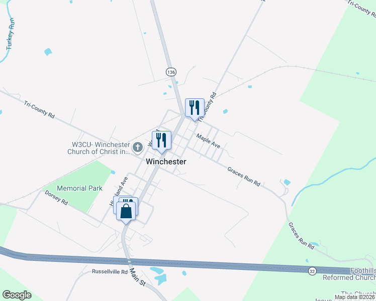 map of restaurants, bars, coffee shops, grocery stores, and more near 155 East Street in Winchester